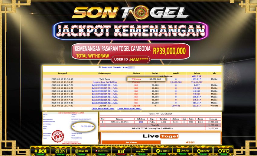 Bukti JP Sontogel kemenangan berapapun akan dibayarkan tuntas tanpa kekurangan sepersenpun langsung saja bermain disitus kami