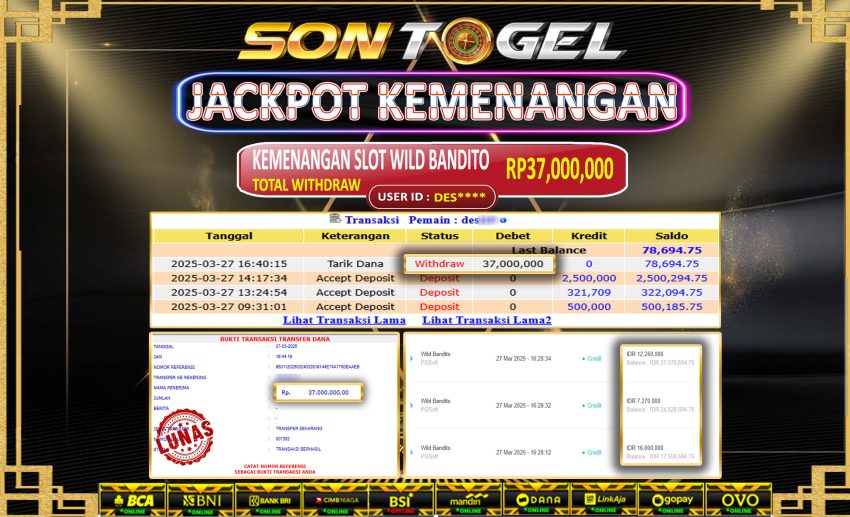 Bukti JP Sontogel kemenangan berapapun akan dibayarkan tuntas tanpa kekurangan sepersenpun langsung saja bermain disitus kami