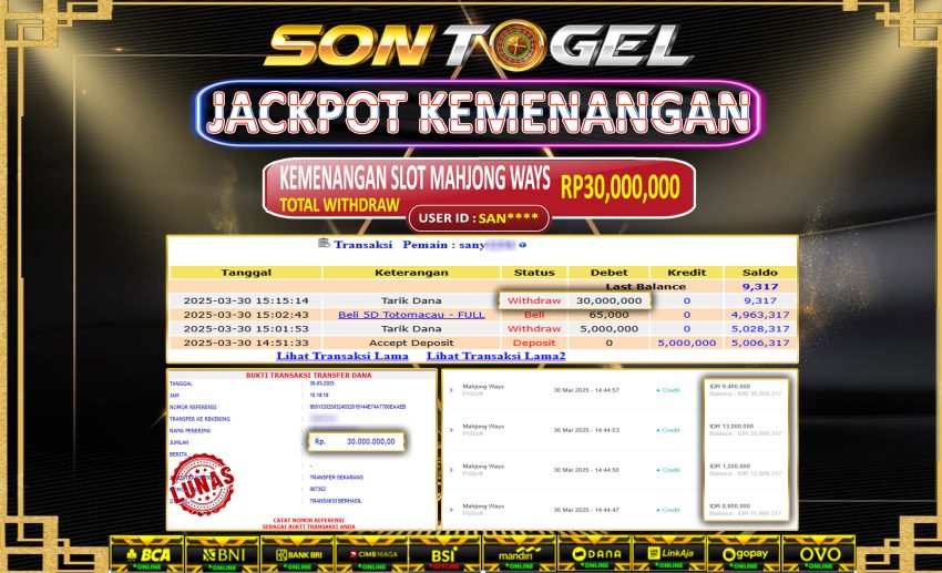 Bukti JP Sontogel kemenangan berapapun akan dibayarkan tuntas tanpa kekurangan sepersenpun langsung saja bermain disitus kami