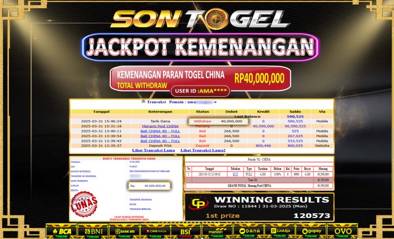 Bukti JP Sontogel kemenangan berapapun akan dibayarkan tuntas tanpa kekurangan sepersenpun langsung saja bermain disitus kami