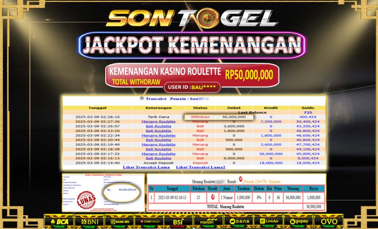 Bukti JP Sontogel kemenangan berapapun akan dibayarkan tuntas tanpa kekurangna sepersenpun langsung saja bermain disitus kami