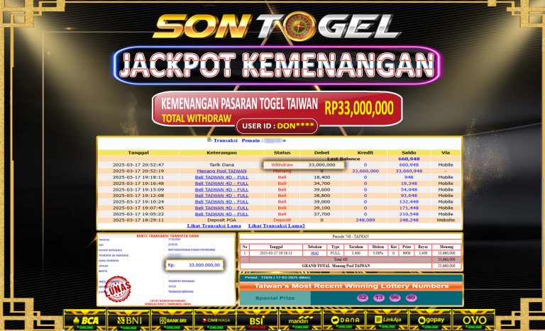 Bukti JP Sontogel kemenangan berapapun akan dibayarkan tuntas tanpa kekurangan sepersenpun langsung saja bermain disitus kami