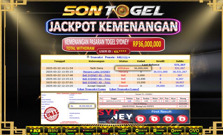 Bukti JP Sontogel kemenangan berapapun akan dibayarkan tuntas tanpa kekurangan sepersenpun langsung saja bermain disitus kami