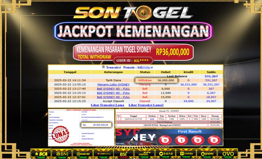 Bukti JP Sontogel kemenangan berapapun akan dibayarkan tuntas tanpa kekurangan sepersenpun langsung saja bermain disitus kami