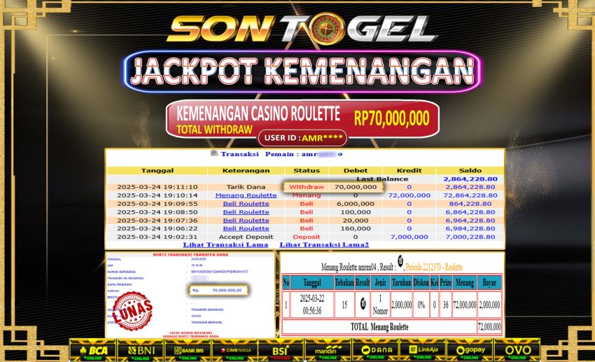 Bukti JP Sontogel kemenangan berapapun akan dibayarkan tuntas tanpa kekurangan sepersenpun langsung saja bermain disitus kami