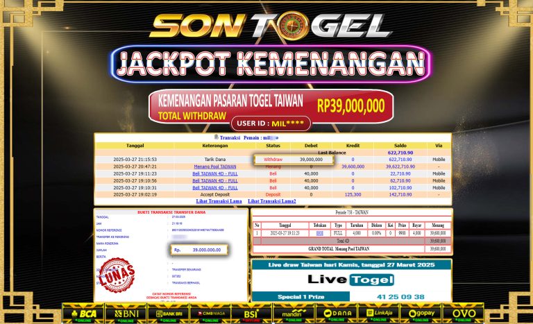 Bukti JP Sontogel kemenangan berapapun akan dibayarkan tuntas tanpa kekurangan sepersenpun langsung saja bermain disitus kami