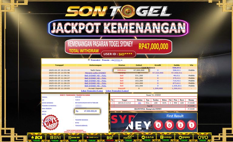 Bukti JP Sontogel kemenangan berapapun akan dibayarkan tuntas tanpa kekurangan sepersenpun langsung saja bermain disitus kami