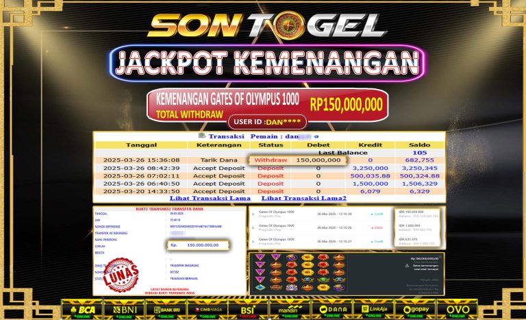 Bukti JP Sontogel kemenangan berapapun akan dibayarkan tuntas tanpa kekurangan sepersenpun langsung saja bermain disitus kami