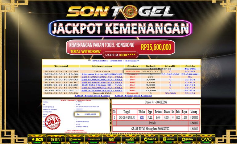 Bukti JP Sontogel kemenangan berapapun akan dibayarkan tuntas tanpa kekurangan sepersenpun langsung saja bermain disitus kami
