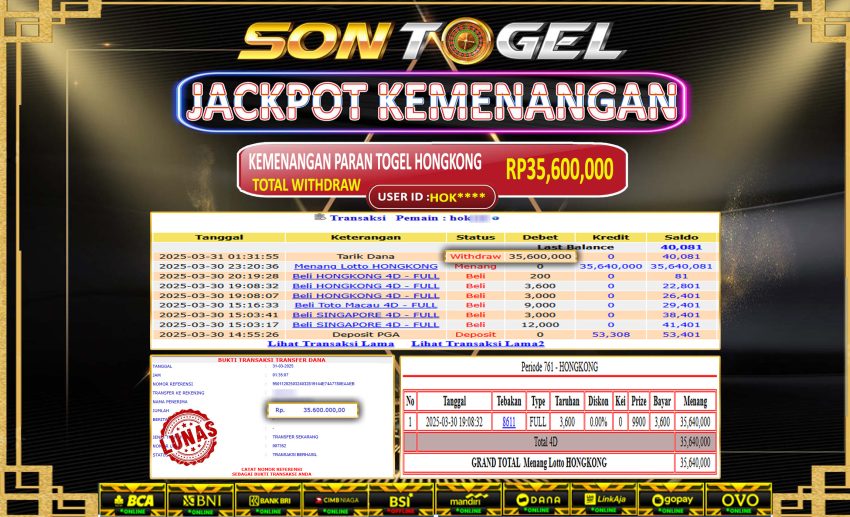 Bukti JP Sontogel kemenangan berapapun akan dibayarkan tuntas tanpa kekurangan sepersenpun langsung saja bermain disitus kami