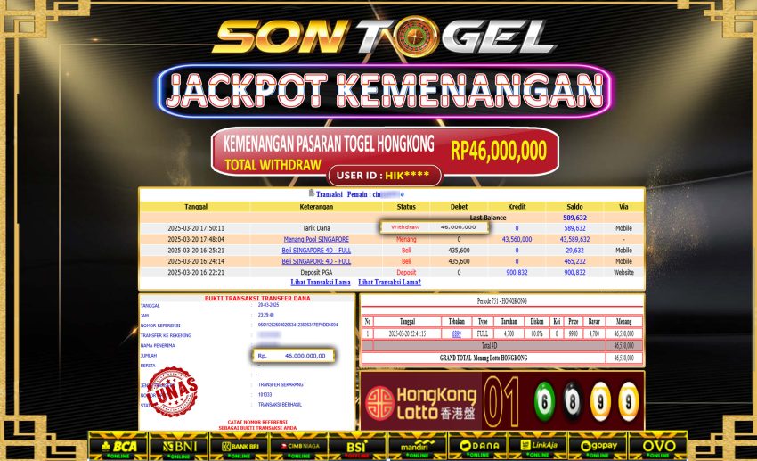 Bukti JP Sontogel kemenangan berapapun akan dibayarkan tuntas tanpa kekurangan sepersenpun langsung saja bermain disitus kami