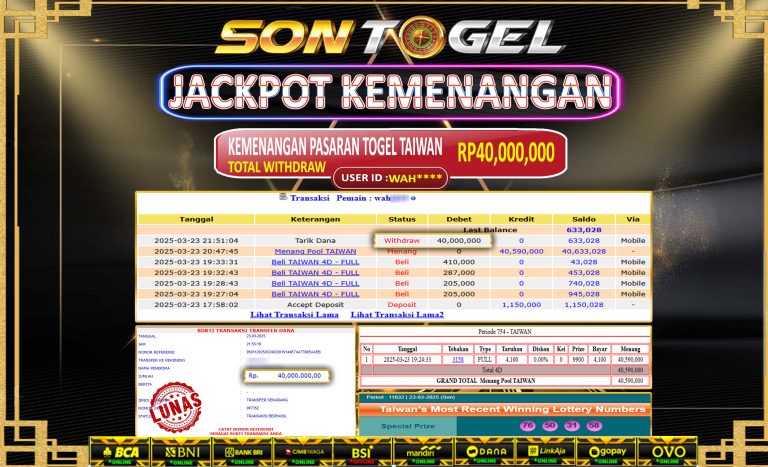 Bukti JP Sontogel kemenangan berapapun akan dibayarkan tuntas tanpa kekurangan sepersenpun langsung saja bermain disitus kami