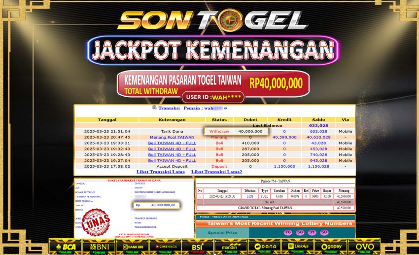 Bukti JP Sontogel kemenangan berapapun akan dibayarkan tuntas tanpa kekurangan sepersenpun langsung saja bermain disitus kami