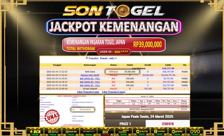 Bukti JP Sontogel kemenangan berapapun akan dibayarkan tuntas tanpa kekurangan sepersenpun langsung saja bermain disitus kami