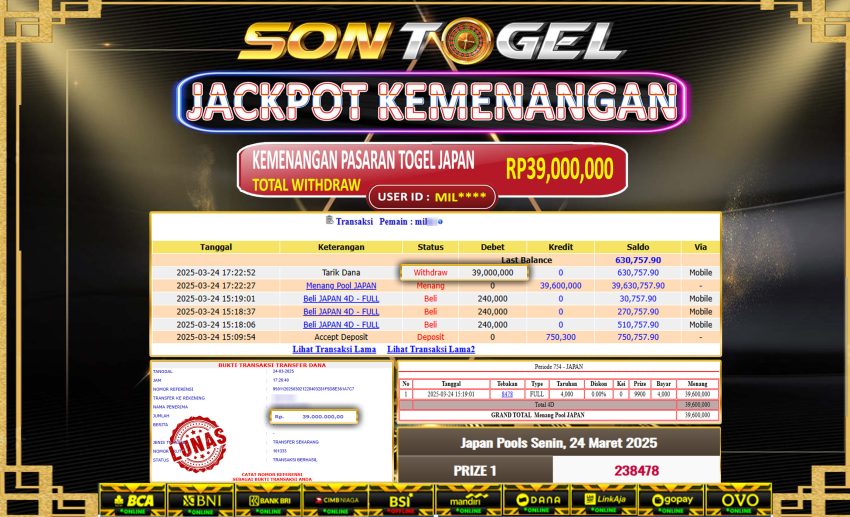Bukti JP Sontogel kemenangan berapapun akan dibayarkan tuntas tanpa kekurangan sepersenpun langsung saja bermain disitus kami