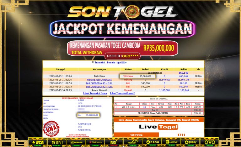 Bukti JP Sontogel kemenangan berapapun akan dibayarkan tuntas tanpa kekurangan sepersenpun langsung saja bermain disitus kami