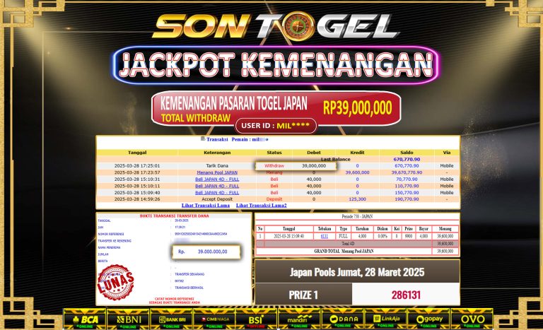 Bukti JP Sontogel kemenangan berapapun akan dibayarkan tuntas tanpa kekurangan sepersenpun langsung saja bermain disitus kami