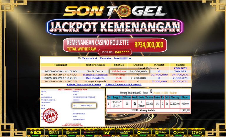 Bukti JP Sontogel kemenangan berapapun akan dibayarkan tuntas tanpa kekurangan sepersenpun langsung saja bermain disitus kami