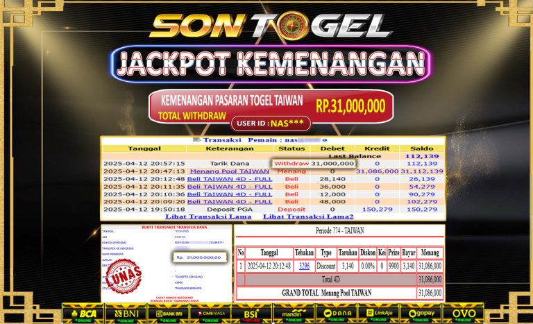 Bukti JP Sontogel kemenangan berapapun akan dibayarkan tuntas tanpa kekurangan sepersenpun langsung saja bermain disitus kami