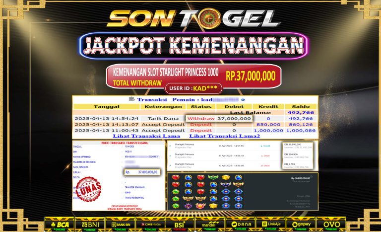 Bukti JP Sontogel kemenangan berapapun akan dibayarkan tuntas tanpa kekurangan sepersenpun langsung saja bermain disitus kami