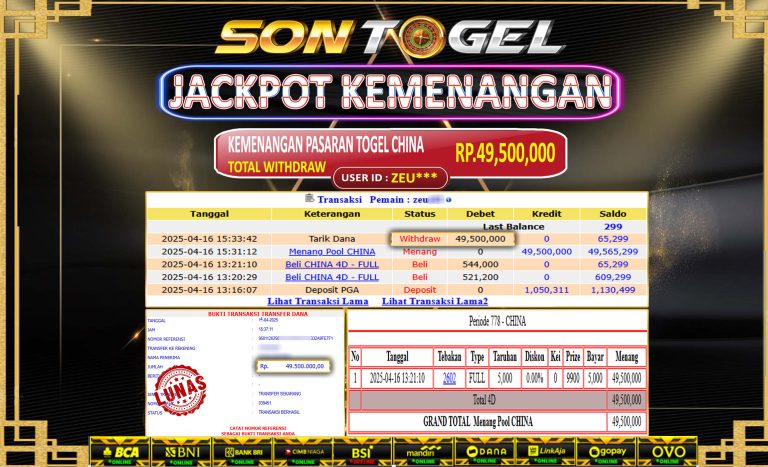 Bukti JP Sontogel kemenangan berapapun akan dibayarkan tuntas tanpa kekurangan sepersenpun langsung saja bermain disitus kami