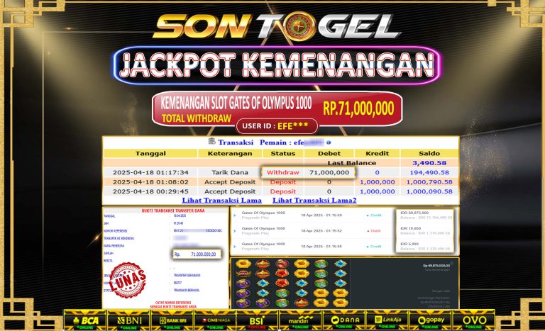 Bukti JP Sontogel kemenangan berapapun akan dibayarkan tuntas tanpa kekurangan sepersenpun langsung saja bermain disitus kami