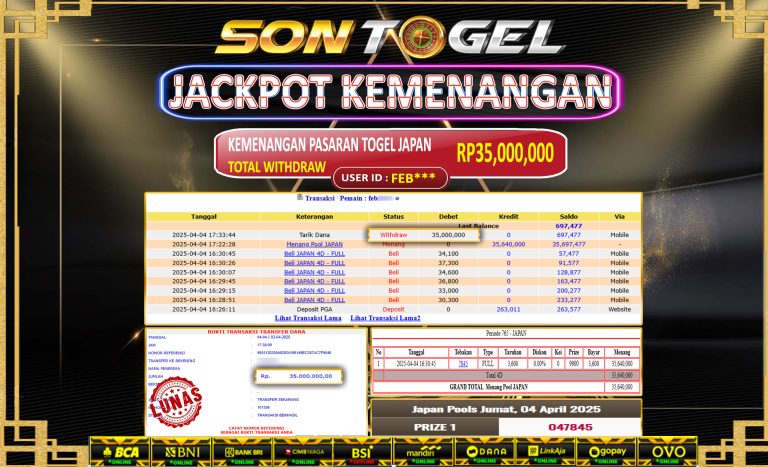 Bukti JP Sontogel kemenangan berapapun akan dibayarkan tuntas tanpa kekurangan sepersenpun langsung saja bermain disitus kami