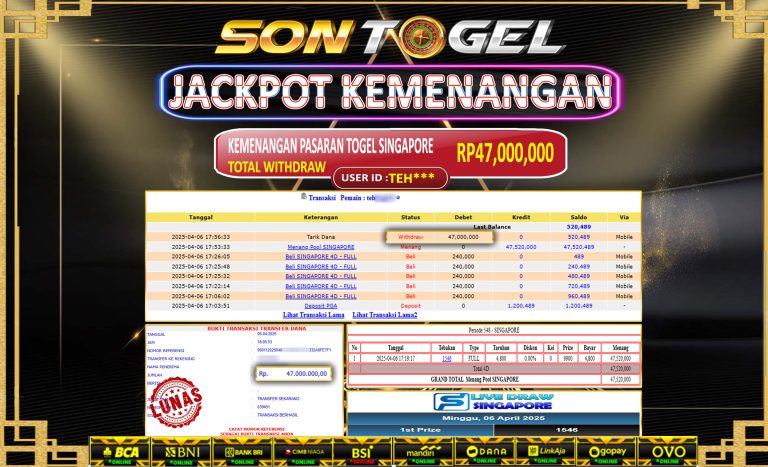 Bukti JP Sontogel kemenangan berapapun akan dibayarkan tuntas tanpa kekurangan sepersenpun langsung saja bermain disitus kami