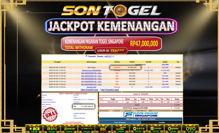 Bukti JP Sontogel kemenangan berapapun akan dibayarkan tuntas tanpa kekurangan sepersenpun langsung saja bermain disitus kami