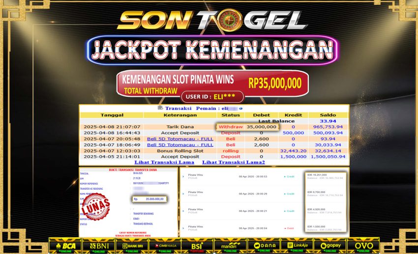 Bukti JP Sontogel kemenangan berapapun akan dibayarkan tuntas tanpa kekurangan sepersenpun langsung saja bermain disitus kami