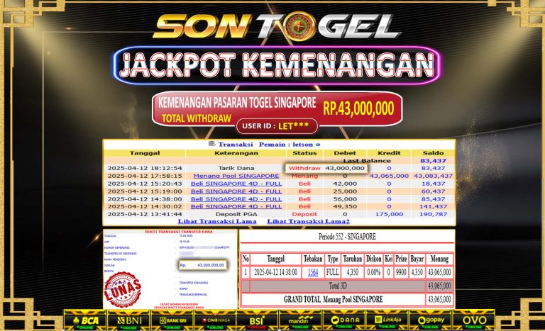Bukti JP Sontogel kemenangan berapapun akan dibayarkan tuntas tanpa kekurangan sepersenpun langsung saja bermain disitus kami