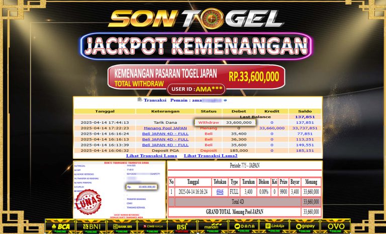 Bukti JP Sontogel kemenangan berapapun akan dibayarkan tuntas tanpa kekurangan sepersenpun langsung saja bermain disitus kami
