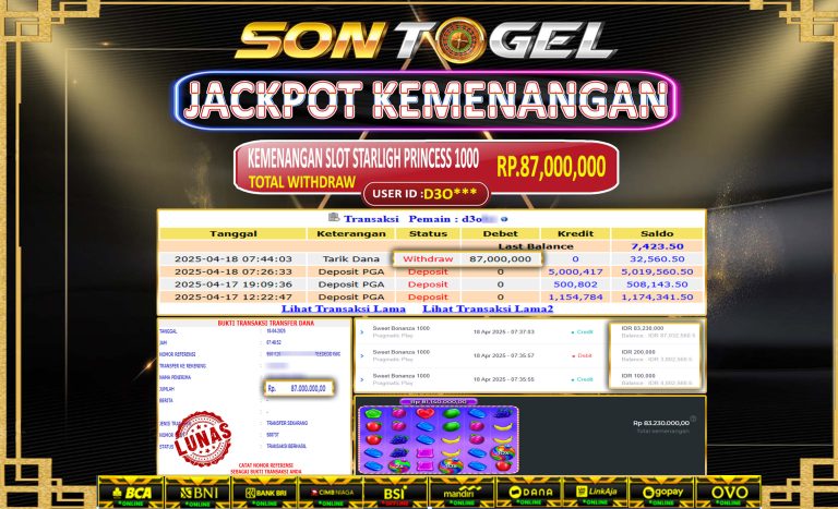 Bukti JP Sontogel kemenangan berapapun akan dibayarkan tuntas tanpa kekurangan sepersenpun langsung saja bermain disitus kami