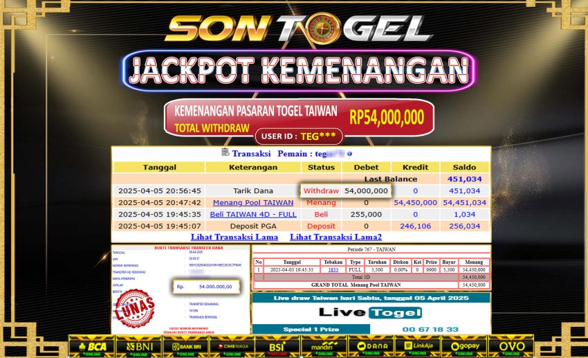 Bukti JP Sontogel kemenangan berapapun akan dibayarkan tuntas tanpa kekurangan sepersenpun langsung saja bermain disitus kami