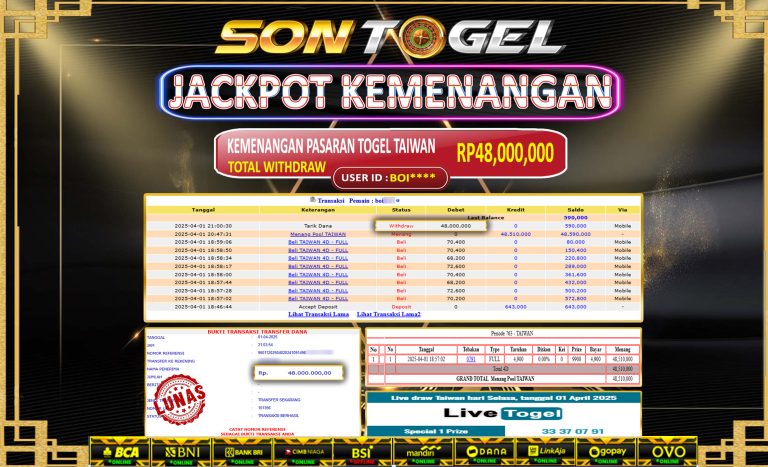 Bukti JP Sontogel kemenangan berapapun akan dibayarkan tuntas tanpa kekurangan sepersenpun langsung saja bermain disitus kami