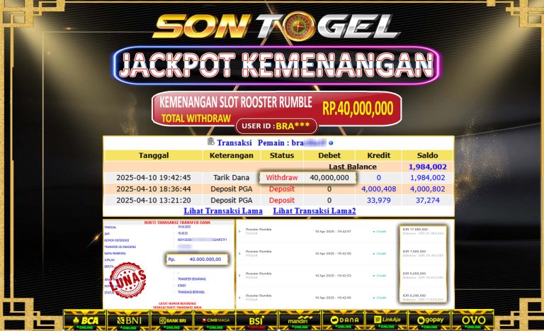Bukti JP Sontogel kemenangan berapapun akan dibayarkan tuntas tanpa kekurangan sepersenpun langsung saja bermain disitus kami