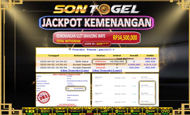 Bukti JP Sontogel kemenangan berapapun akan dibayarkan tuntas tanpa kekurangan sepersenpun langsung saja bermain disitus kami