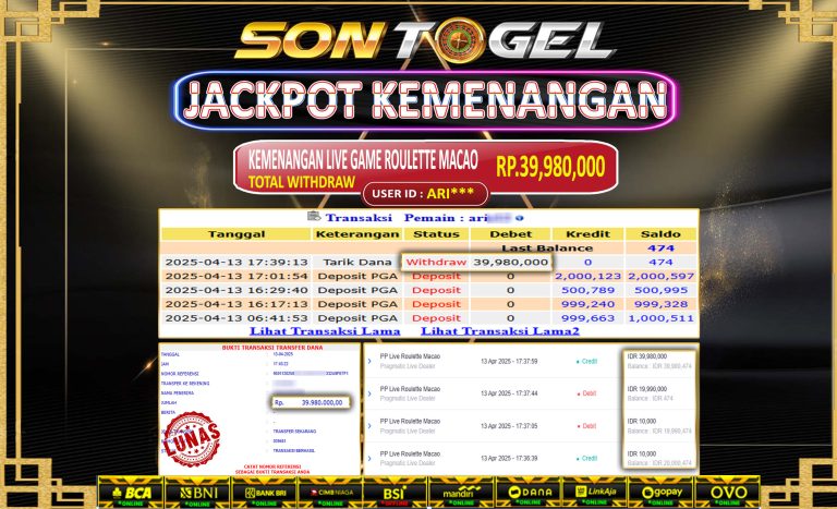 Bukti JP Sontogel kemenangan berapapun akan dibayarkan tuntas tanpa kekurangan sepersenpun langsung saja bermain disitus kami