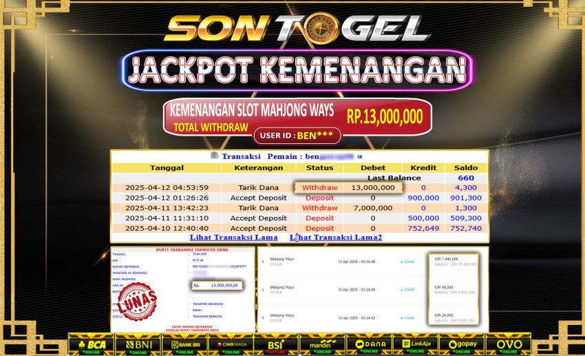 Bukti JP Sontogel kemenangan berapapun akan dibayarkan tuntas tanpa kekurangan sepersenpun langsung saja bermain disitus kami