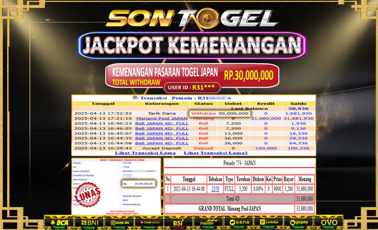 Bukti JP Sontogel kemenangan berapapun akan dibayarkan tuntas tanpa kekurangan sepersenpun langsung saja bermain disitus kami