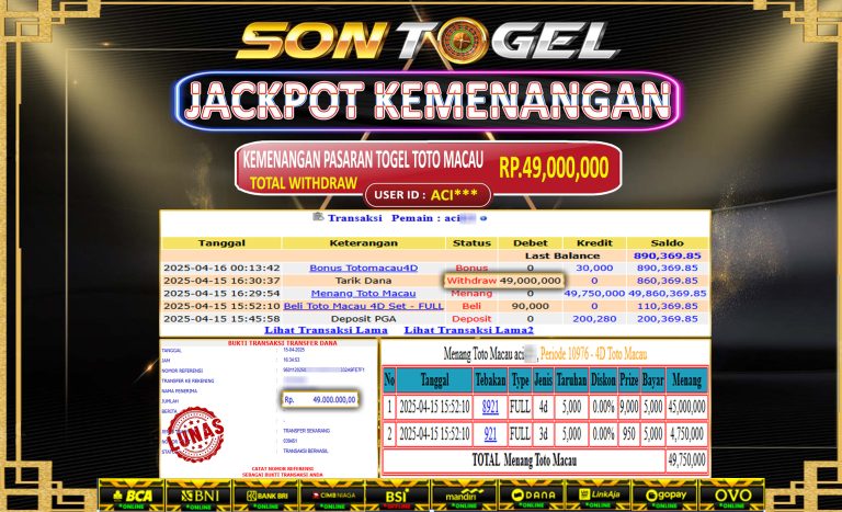 Bukti JP Sontogel kemenangan berapapun akan dibayarkan tuntas tanpa kekurangan sepersenpun langsung saja bermain disitus kami
