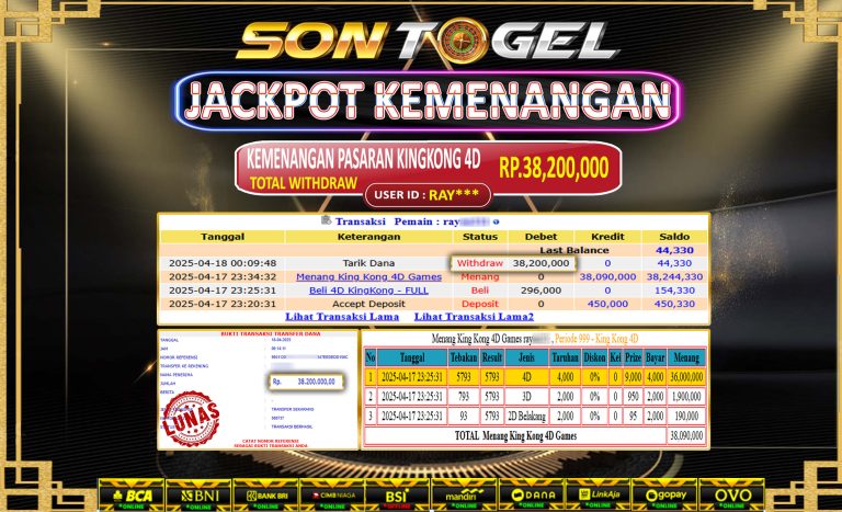 Bukti JP Sontogel kemenangan berapapun akan dibayarkan tuntas tanpa kekurangan sepersenpun langsung saja bermain disitus kami