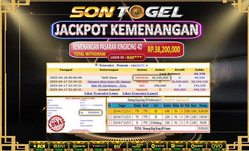 Bukti JP Sontogel kemenangan berapapun akan dibayarkan tuntas tanpa kekurangan sepersenpun langsung saja bermain disitus kami
