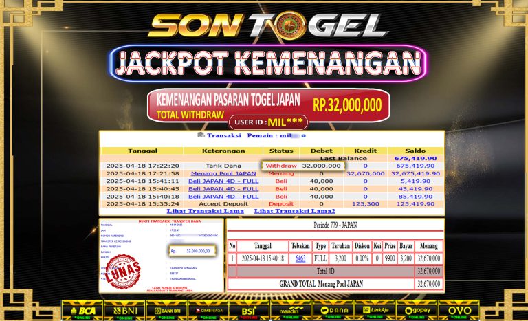 Bukti JP Sontogel kemenangan berapapun akan dibayarkan tuntas tanpa kekurangan sepersenpun langsung saja bermain disitus kami