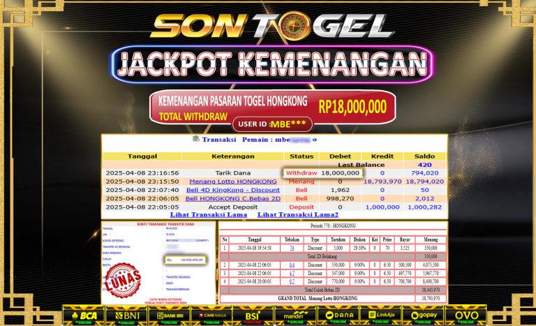 Bukti JP Sontogel kemenangan berapapun akan dibayarkan tuntas tanpa kekurangan sepersenpun langsung saja bermain disitus kami