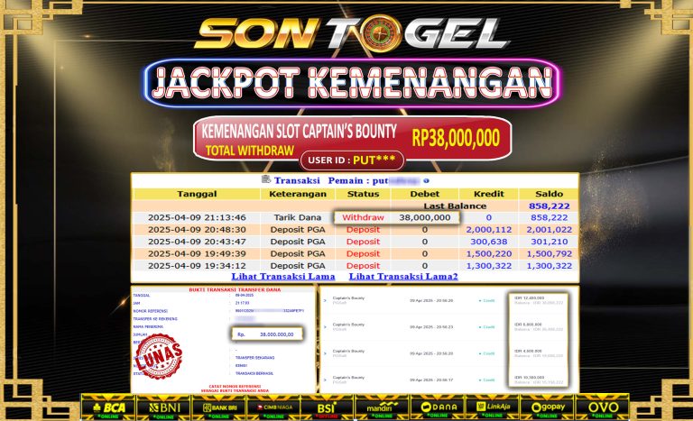 Bukti JP Sontogel kemenangan berapapun akan dibayarkan tuntas tanpa kekurangan sepersenpun langsung saja bermain disitus kami
