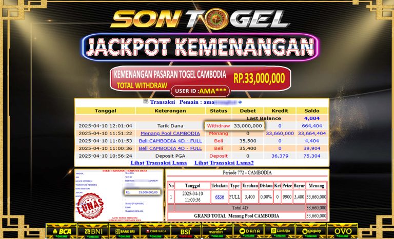 Bukti JP Sontogel kemenangan berapapun akan dibayarkan tuntas tanpa kekurangan sepersenpun langsung saja bermain disitus kami