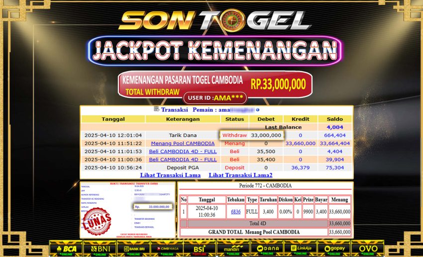 Bukti JP Sontogel kemenangan berapapun akan dibayarkan tuntas tanpa kekurangan sepersenpun langsung saja bermain disitus kami