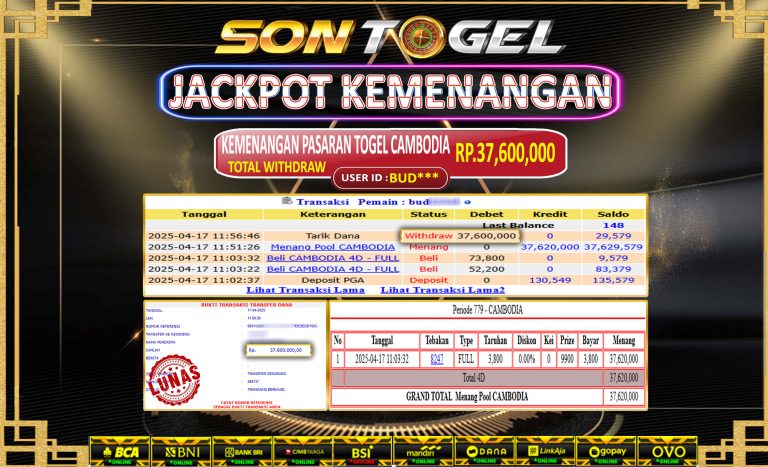 Bukti JP Sontogel kemenangan berapapun akan dibayarkan tuntas tanpa kekurangan sepersenpun langsung saja bermain disitus kami