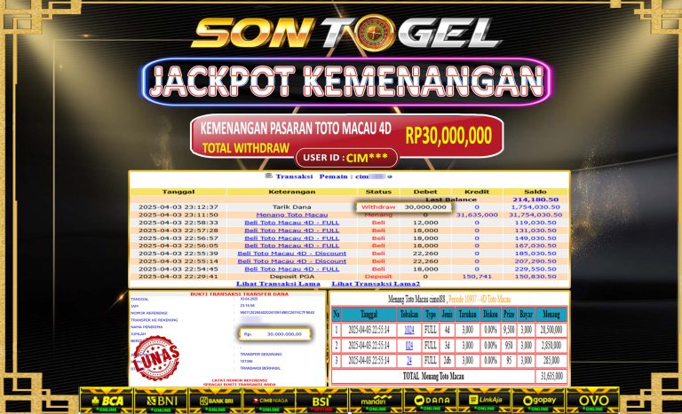 Bukti JP Sontogel kemenangan berapapun akan dibayarkan tuntas tanpa kekurangan sepersenpun langsung saja bermain disitus kami